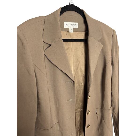 St. John Collection By Marie‎ Gray Taupe Wool Long Sleeve Blazer Jacket Size 8 - Picture 3 of 8